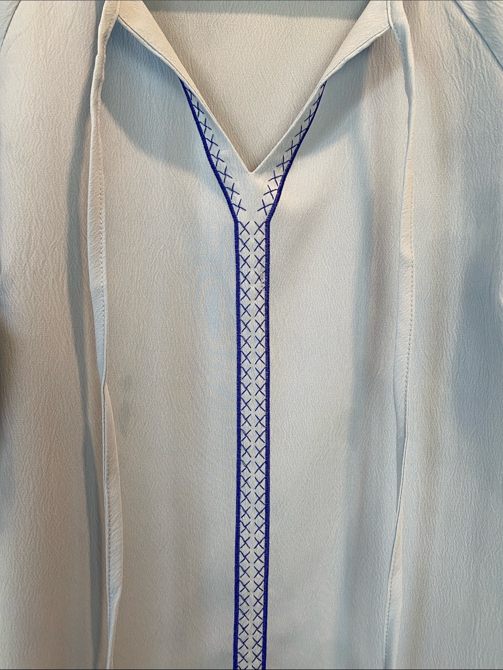 Embroidered Light Blue Puff-Sleeve Peasant Blouse - Picture 3 of 7